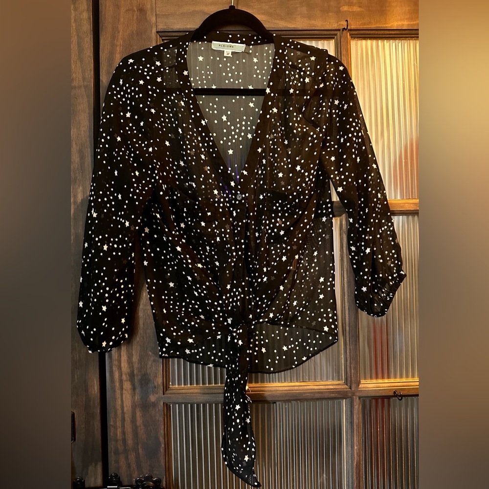 Pleione Black Sheer Star Print Blouse